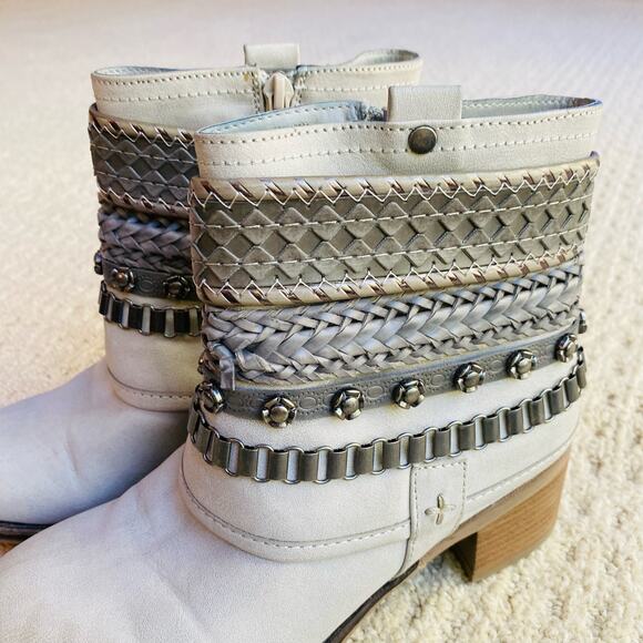 Carlos ankle boots zipper US 6M embellished gray booties biker southwestern - Picture 2 of 10